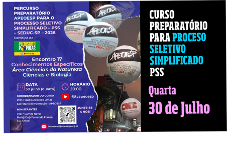Encontro 17 - Ciências e Biologia - PerCurso APEOESP PSS – SEDUC-SP 2026 & Plebiscito Popular por um Brasil Mais Justo