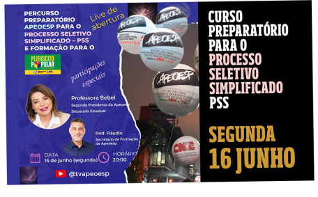 Live de Lançamento do PerCurso APEOESP Preparatório para o PSS da SEE-SP e Divulgação do Plebiscito Popular Por Um Brasil Mais Justo